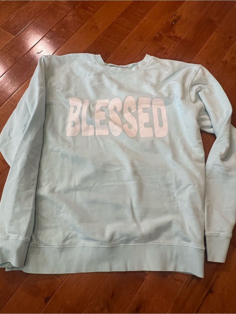 Living Fully Co light Blue 'BLESSED' Crewneck Sweatshirt size Large
